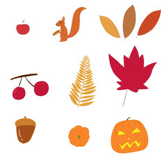 autumn symbol icon set(vector) pumkin and others,halloween