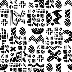 Vector geometric seamless pattern. RBlack and white doodle abstract background