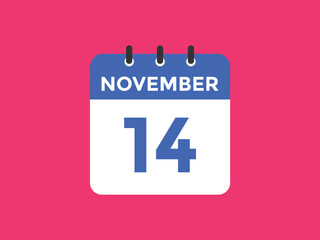 november 14 calendar reminder. 14th november daily calendar icon template. Calendar 14th november icon Design template. Vector illustration
