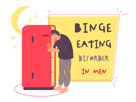 Binge Eating Disorder In Men. Horizontal Background