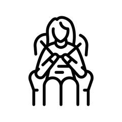 Woman knits line icon. Routine.