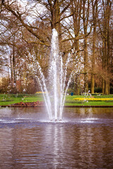 Naklejka premium Fountain in keukenhof spring garden, Netherlands