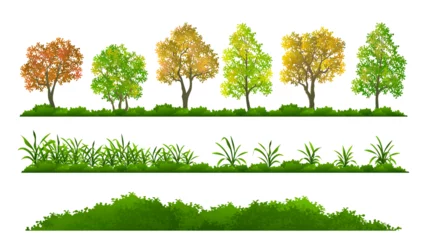Foto op Aluminium Different trees, bush and grass cartoon elements vector illustration © Astira