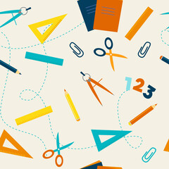 School seamless pattern in flat cartoon style