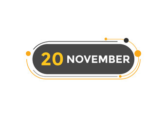 november 20 calendar reminder. 20th november daily calendar icon template. Calendar 20th november icon Design template. Vector illustration
