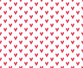 Hand drawn background with colored hearts. Seamless grungy wallpaper on surface. Abstract texture with love signs. Lovely pattern. Line art. Print for banner, flyer or poster. Colorful illustration