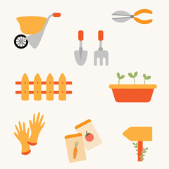 Garden tool set. Vector illustration of gardening elements