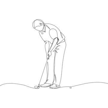 golfer putting ball single line drawing clip art preview