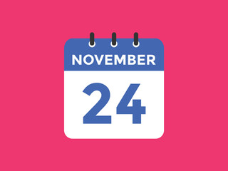 november 24 calendar reminder. 24th november daily calendar icon template. Calendar 24th november icon Design template. Vector illustration
