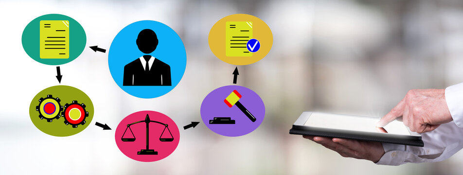 Document validation process concept with man using a tablet