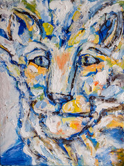 Abstract portrait of a lion in light colors.