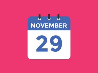 november 29 calendar reminder. 29th november daily calendar icon template. Calendar 29th november icon Design template. Vector illustration
