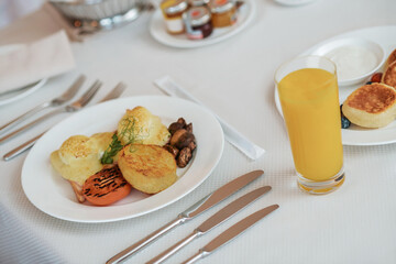 Close up picture of breakfast served on the table