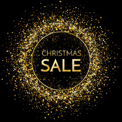 Sale. Christmas sale banner. Christmas sale phrase on dark glitter background. Vector illustration.