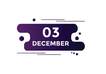 december 3 calendar reminder. 3rd december daily calendar icon template. Calendar 3rd december icon Design template. Vector illustration
