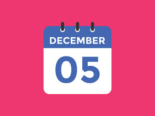 december 5 calendar reminder. 5th december daily calendar icon template. Calendar 5th december icon Design template. Vector illustration
