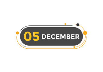december 5 calendar reminder. 5th december daily calendar icon template. Calendar 5th december icon Design template. Vector illustration
