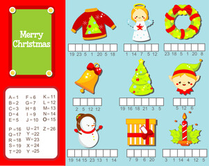 Christmas and New Year theme word game for kids and toddlers. Educational children game. Put letters in places. - 521978785