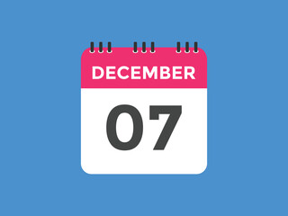 december 7 calendar reminder. 7th december daily calendar icon template. Calendar 7th december icon Design template. Vector illustration

