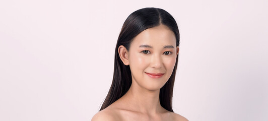 Young Asian women face with Korean style make up for skincare cosmetics