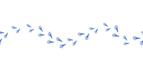 Seamless pattern with traces of raccoon in flat cartoon style isolated on white. Raccoon steps graphic. Animal steps for posters, greeting cards, book cover, flyers, banner, web, game designs. Vector © tamaraluiza