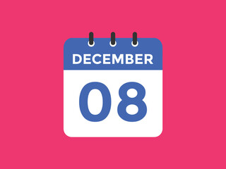 december 8 calendar reminder. 8th december daily calendar icon template. Calendar 8th december icon Design template. Vector illustration
