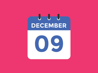 december 9 calendar reminder. 9th december daily calendar icon template. Calendar 9th december icon Design template. Vector illustration
