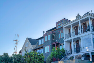 Large residential buildings with a view of the Sutro Tower in San Francisco, California