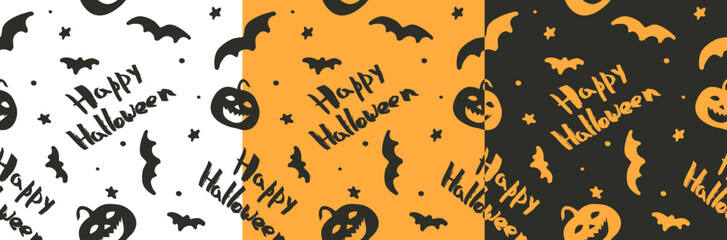 Seamless background for Halloween. Pattern with pumpkin and bats for Halloween. Festive pumpkin pattern