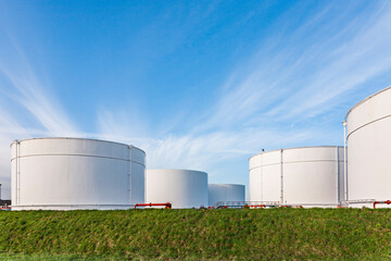 white tanks for petrol and oil in tank farm