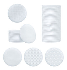 Cotton disk. Cosmetic pads for face skin care makeup stacks pads for women decent vector realistic mockup templates © ONYXprj