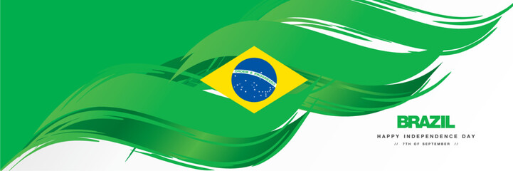 Brazil Independence day, abstract hand drawn national flag of Brazil, white background banner