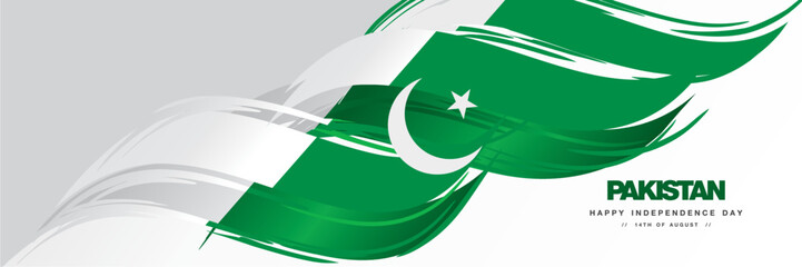 Pakistan Independence day, abstract hand drawn national flag of Pakistan, white background banner - obrazy, fototapety, plakaty