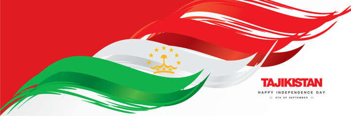 Tajikistan Independence day, abstract hand drawn national flag of Tajikistan, white background banner