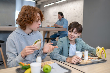 Obraz na płótnie Canvas Boys having lunch in a school canteen