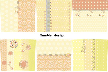 Backgrounds and templates for wrapping 20-oz Tumbler. Sublimation floral pink beige textures with beads and buttons. Boho, retro, country style.