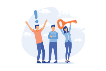 Work with business plan creation. Teamwork with idea of new project, planning startup. Business solution and financial investment concept metaphor. People analyze solutions illustration