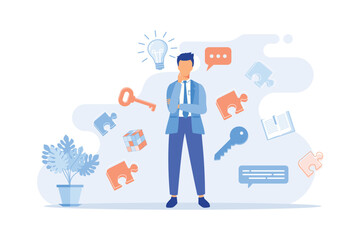 Creative thinking. People with different mental mindset types or model creative. Imaginative logical and structural thinking. MBTI person metaphor. Mind behavior concept. modern Flat illustration