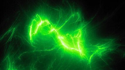 Green glowing high energy plasma energy field in space - 521984108
