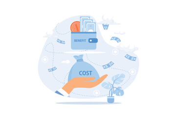 Dividend income and financial profitability. Return on investment chart, budget fund plan, revenue increase, accounting report, money bag income, pension saving account, flat modern illustration