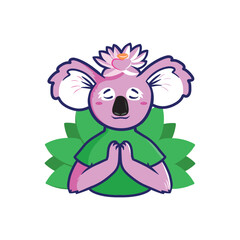 2D character koala in a lotus position with a water lily flower as a symbol of patience..
