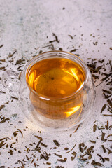 Green tea. Green tea on stone background. Healthy drinks. Herbal tea concept. close up