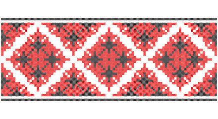 Vector seamless cross-stitched old ornament Ukraine. Embroidered good like old handmade cross-stitch ethnic Ukraine pattern. Ukrainian towel with ornament, rushnyk called, in vector.