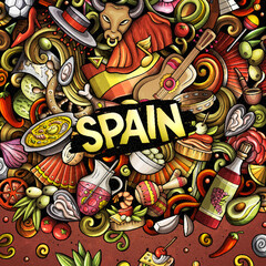 Fototapeta na wymiar Spain cartoon vector doodles frame