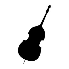 Silhouette of double bass semi flat color vector object. Acoustic music. Full sized item on white. Concert orchestra simple cartoon style illustration for web graphic design and animation - obrazy, fototapety, plakaty