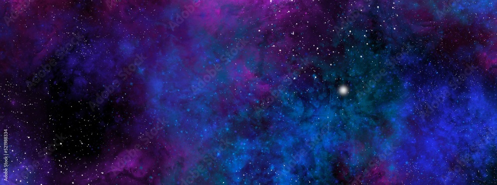 Wall mural cosmic background with a blue and pink nebula and stars. space background with realistic nebula and 