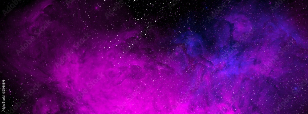 Poster cosmic background with a blue and pink nebula and stars. space background with realistic nebula and 
