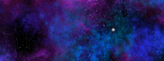 Cosmic background with a blue and pink nebula and stars. Space background with realistic nebula and shining stars. Abstract scientific background with nebulae and stars in space. 