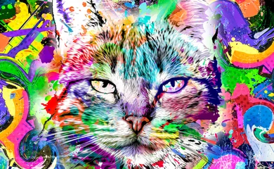 Foto op Aluminium abstract colorful cat muzzle illustration, graphic design concept © reznik_val