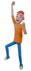 3D illustration boy jumping celebrating victory Transparent PNG